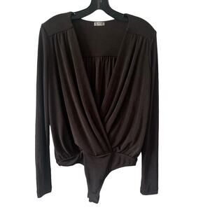Intimately Free People Black/Olive Turnt Faux Wrap Long Sleeve Bodysuit Medium